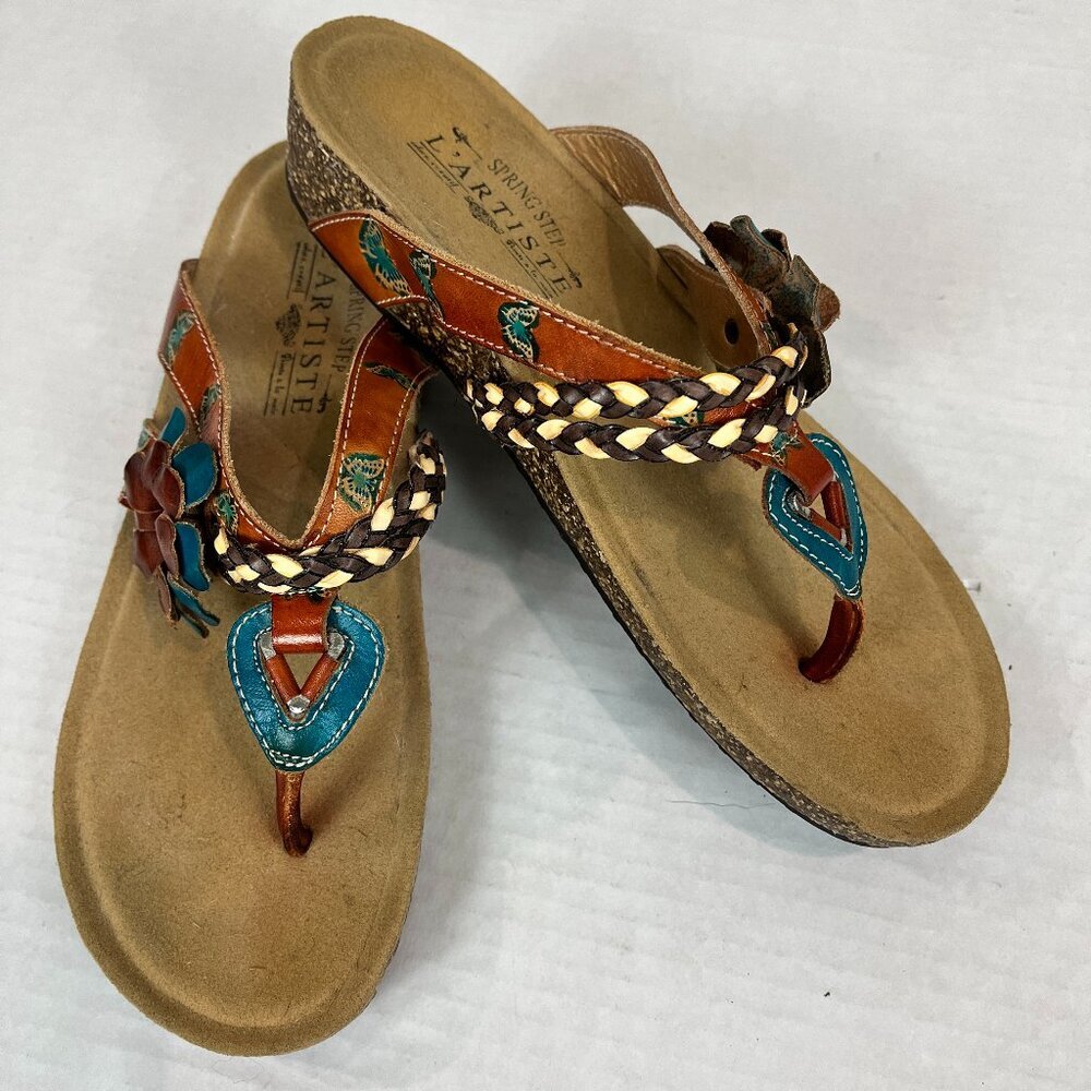 Women's Spring Step L'artiste Chunali Leather thong wedge Sandal, EU 39
